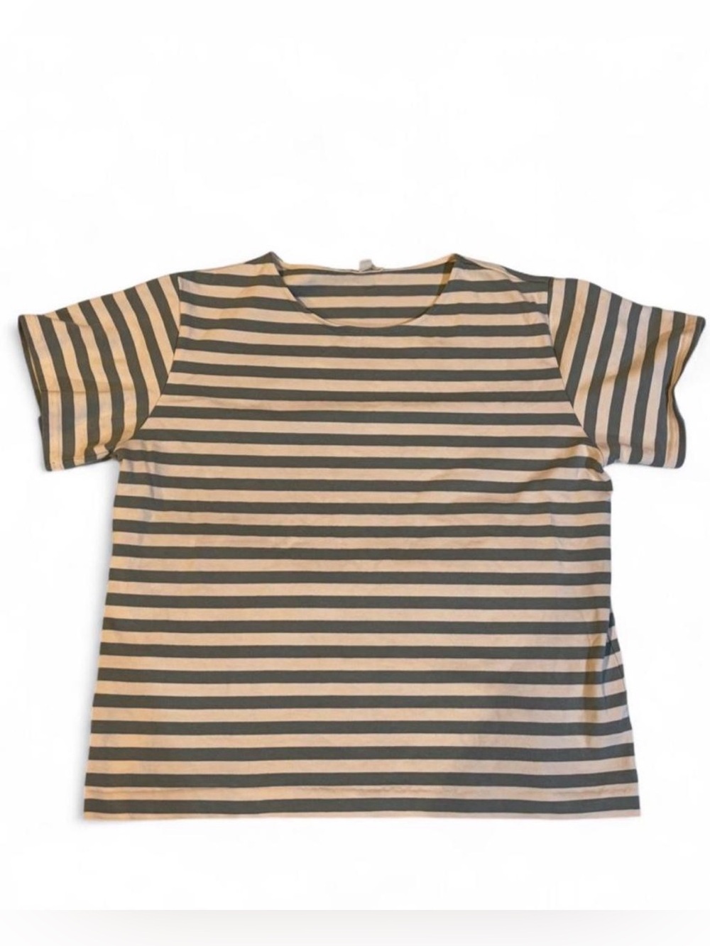 COS white and sage green horizontal striped tee